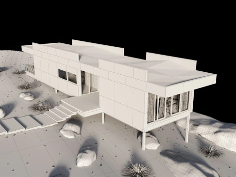 Modern house in desert 3D Model