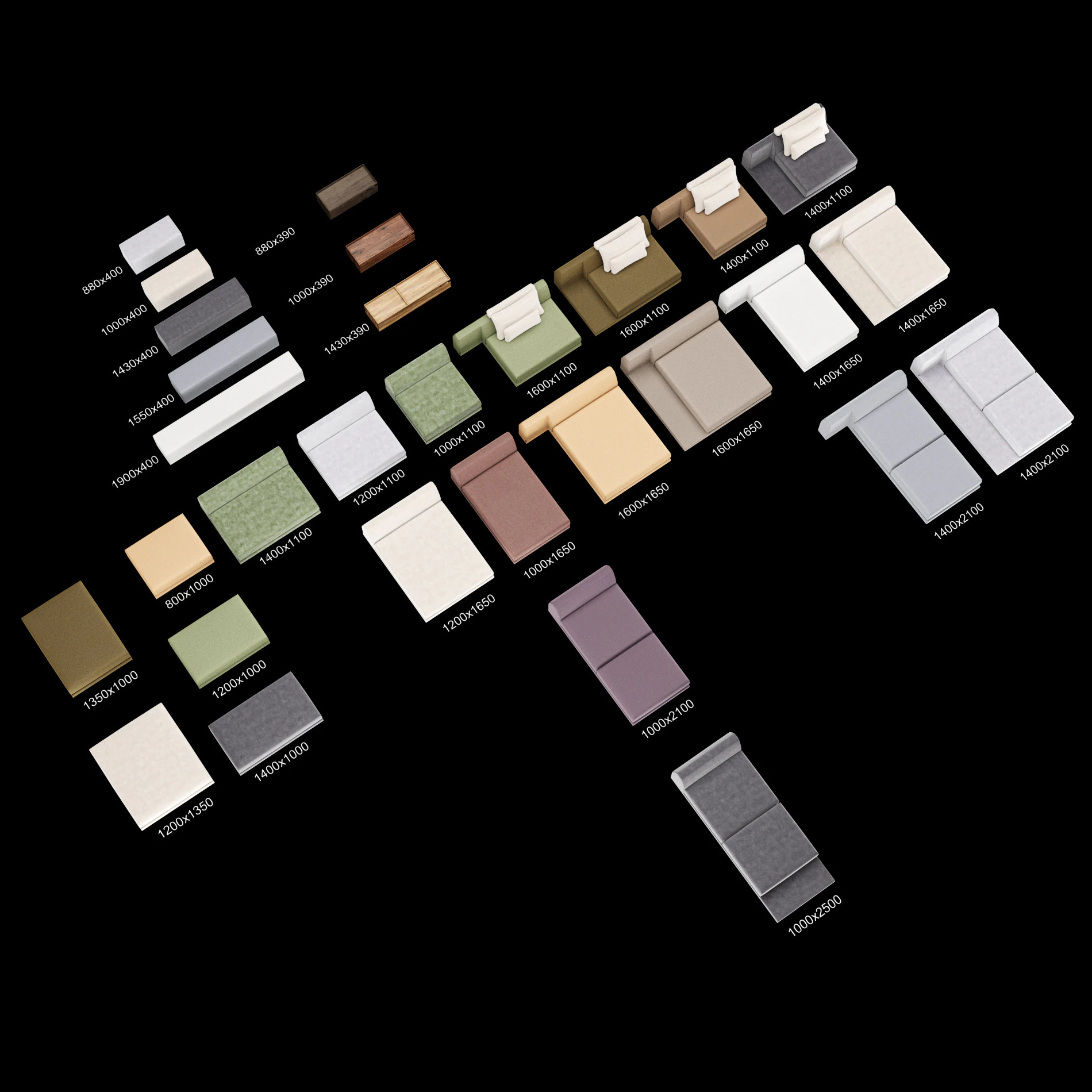 Frigerio sofa full set elements 3D Model .c4d .max .obj .3ds .fbx .stl .blend