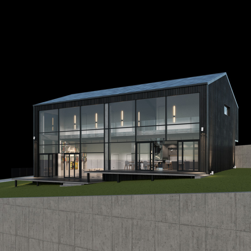 Modern barn house with furniture 3D 模型 .c4d .max .obj .3ds .fbx .stl .blend