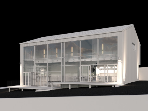Modern barn house with furniture 3D 模型