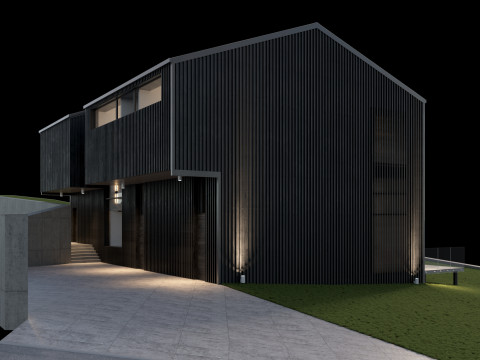 Modern barn house with furniture 3D 模型