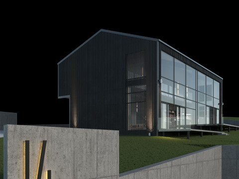 Modern barn house with furniture 3D 模型