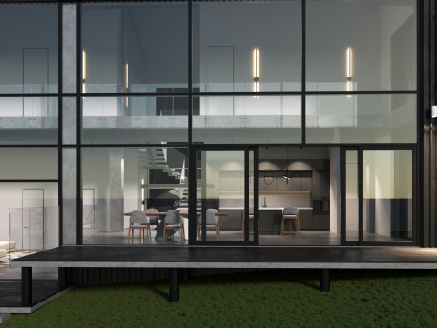 Modern barn house with furniture 3D 模型