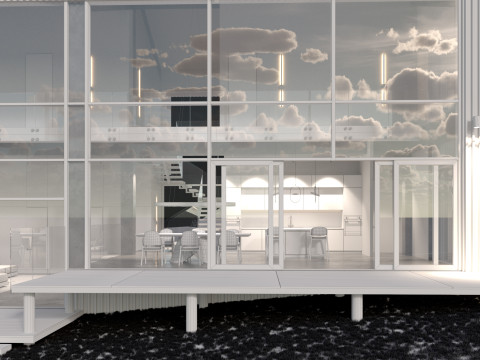 Modern barn house with furniture 3D 模型