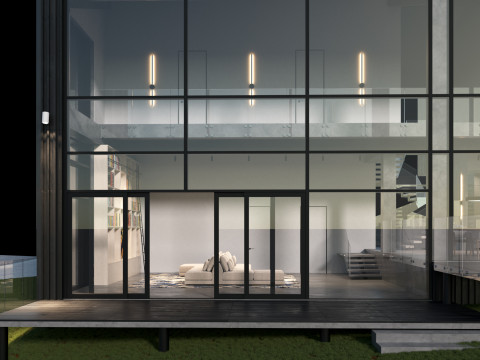 Modern barn house with furniture 3D 模型