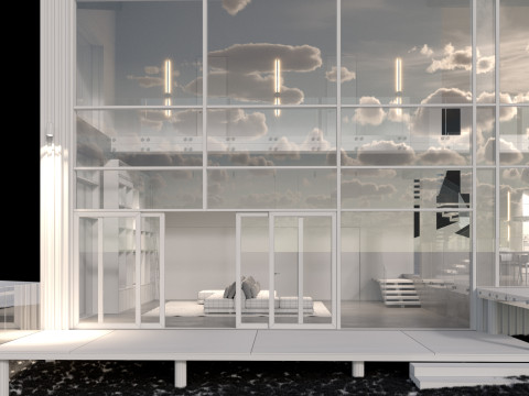 Modern barn house with furniture 3D 模型