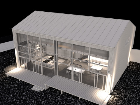 Modern barn house with furniture 3D 模型