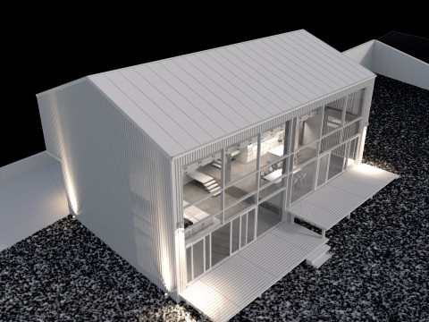 Modern barn house with furniture 3D 模型
