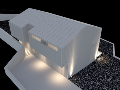 Modern barn house with furniture 3D 模型