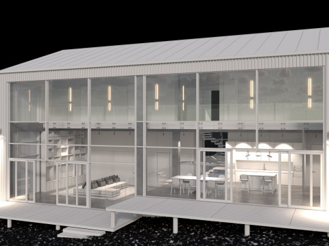 Modern barn house with furniture 3D 模型