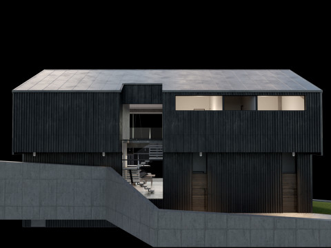 Modern barn house with furniture 3D 模型