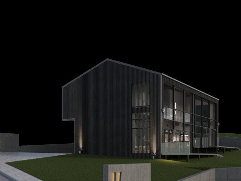 Modern barn house with furniture 3D 模型