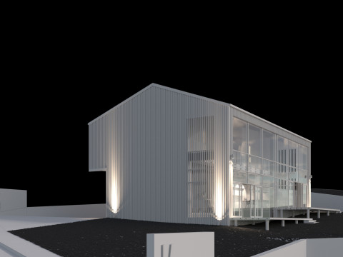 Modern barn house with furniture 3D 模型