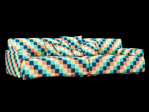 Modern velvet sofa with pillows 3D Model