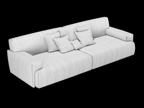 Modern velvet sofa with pillows 3D Model
