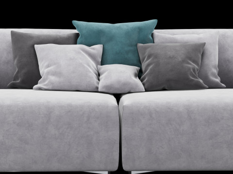 Modern velvet sofa with pillows 3D Model