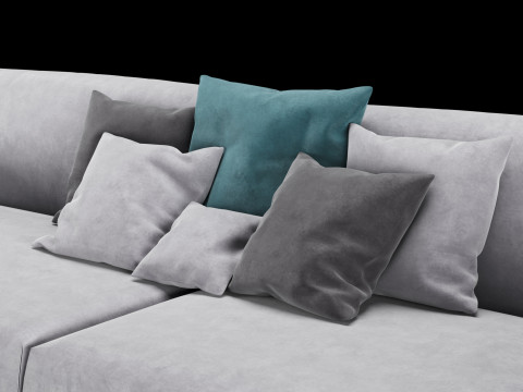 Modern velvet sofa with pillows 3D Model