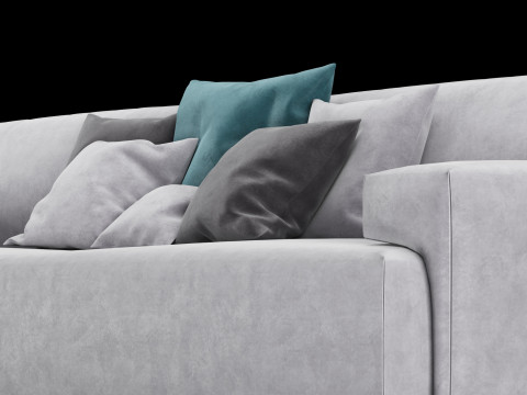 Modern velvet sofa with pillows 3D Model