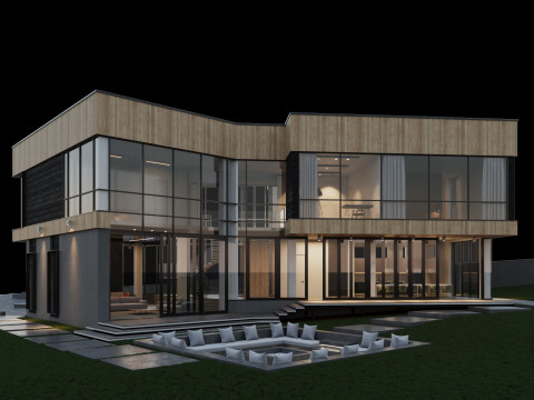Modern house with furniture 3Dモデル