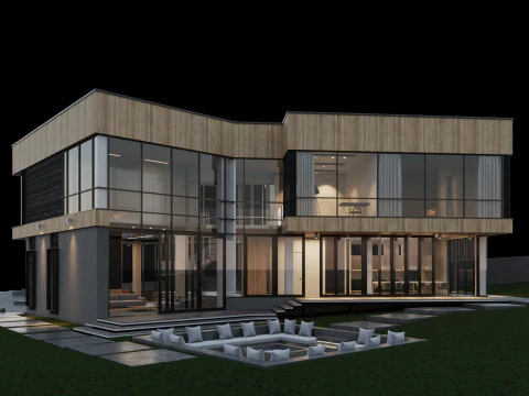 Rumah modern dengan furnitur Model 3D