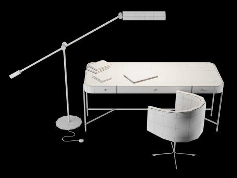 Modern work table with lamp and decor 3D Model