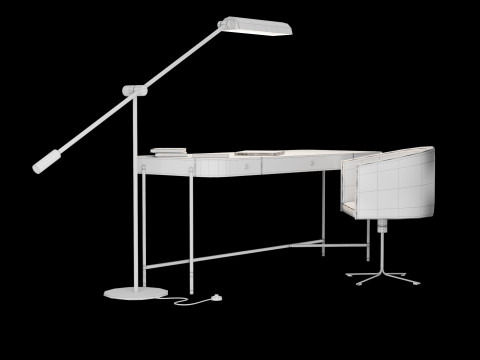 Modern work table with lamp and decor Modello 3D