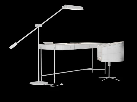 Modern work table with lamp and decor 3D Model