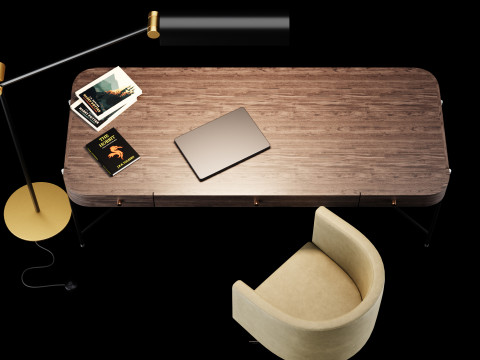 Modern work table with lamp and decor Modello 3D
