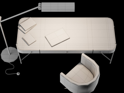 Modern work table with lamp and decor Modello 3D
