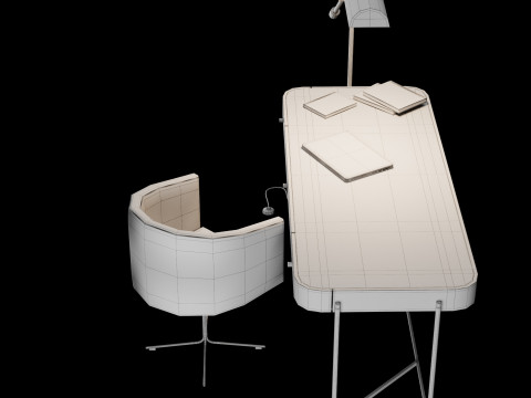 Modern work table with lamp and decor Modello 3D