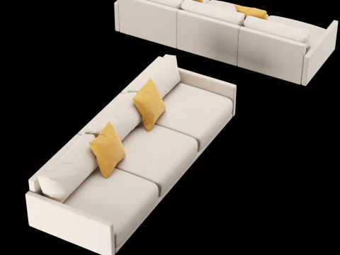 Sofa kain 3 dudukan modern dengan bantal Model 3D