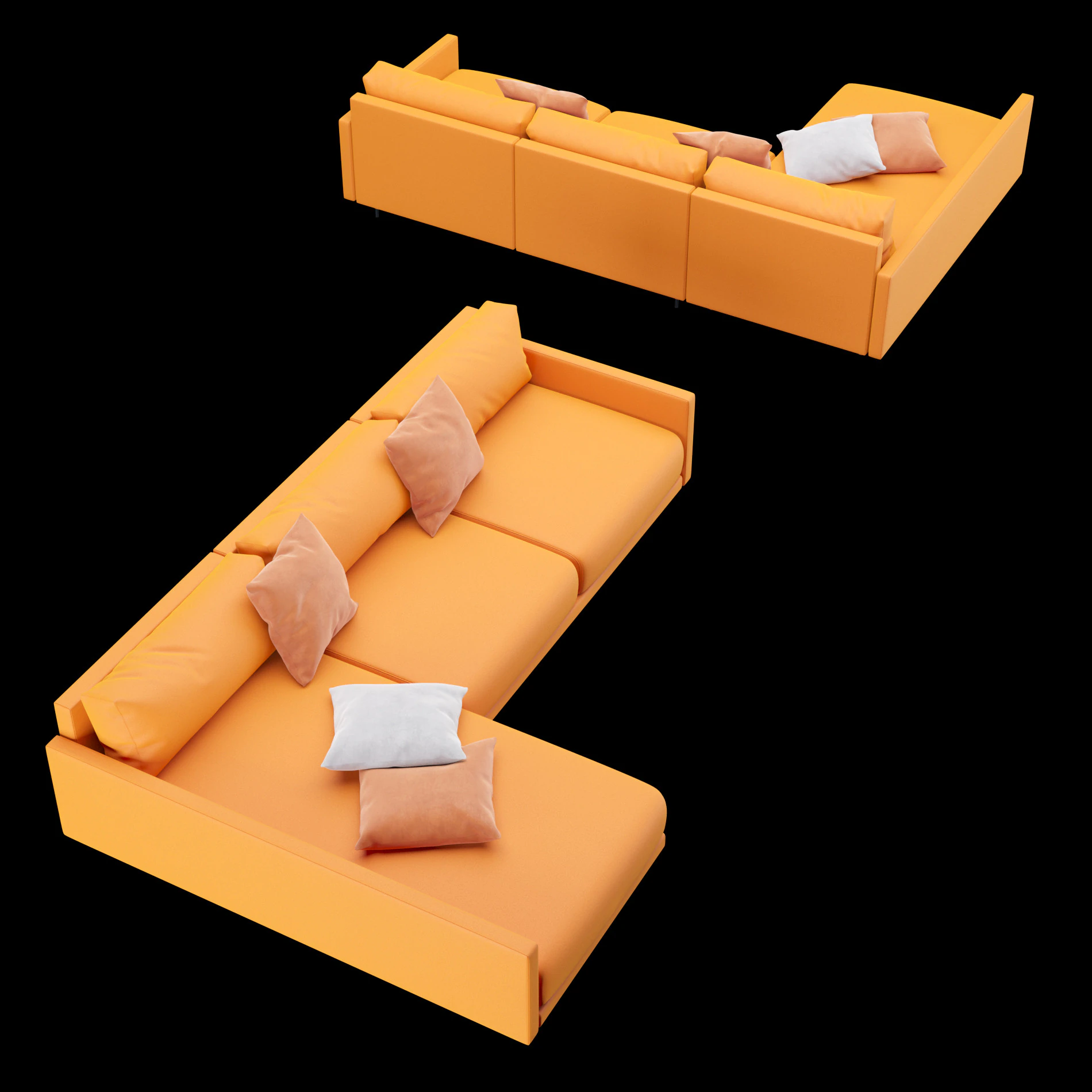 Modern angle sofa with pillow 3D Model .c4d .max .obj .3ds .fbx .stl .blend 