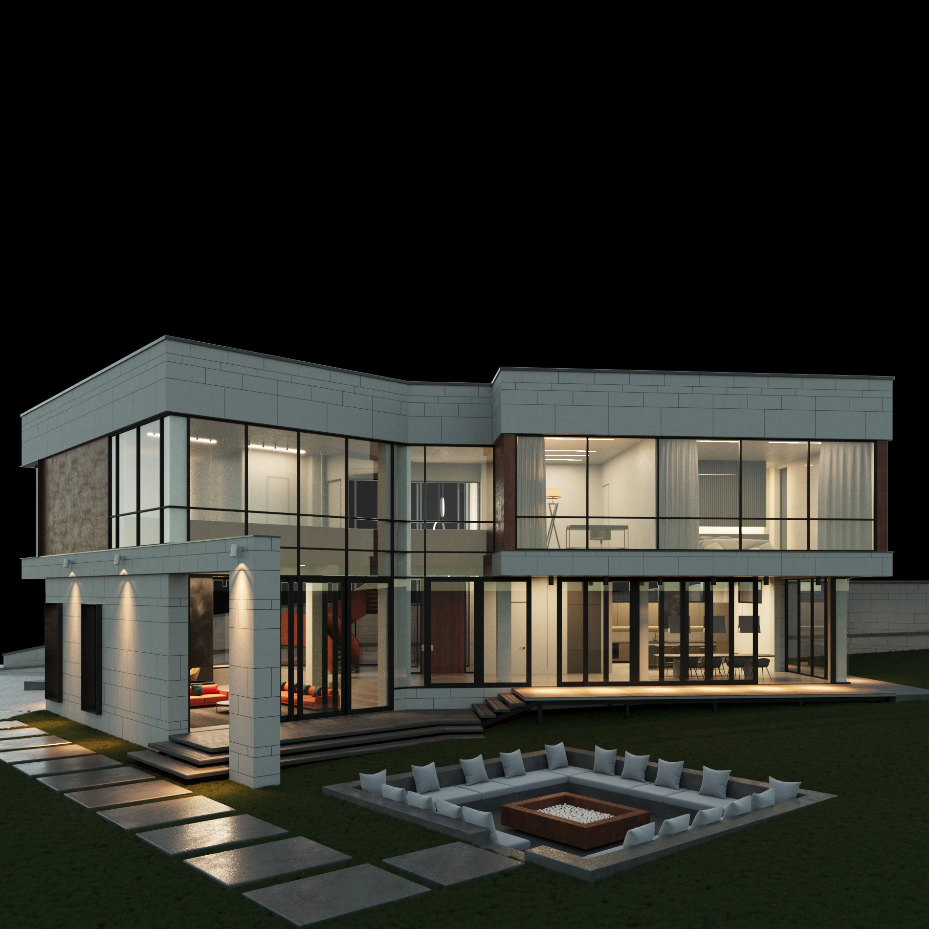 现代房子 2 带家具 3D 模型 .c4d .max .obj .3ds .fbx .stl .blend 