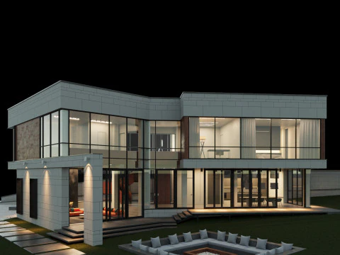 Rumah modern 2 dengan furnitur Model 3D