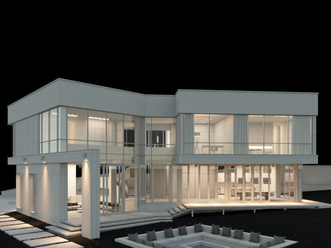 Modern house 2 with furniture 3D Model