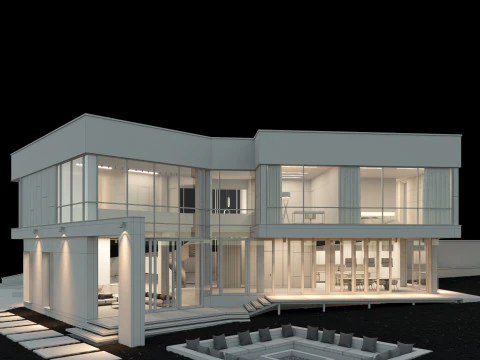 现代房子 2 带家具 3D 模型