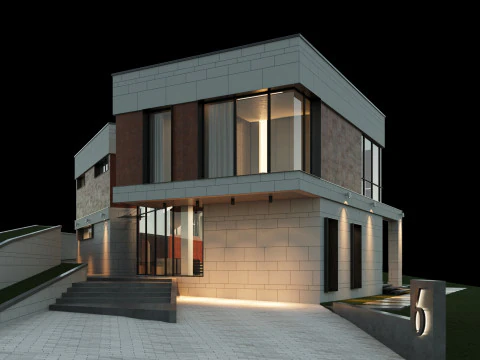 现代房子 2 带家具 3D 模型