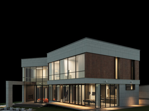 Modern house 2 with furniture 3D Model