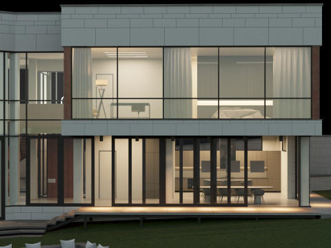 Modern house 2 with furniture 3D Model