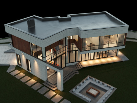 Modern house 2 with furniture 3D Model