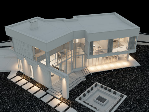 Modern house 2 with furniture 3D Model