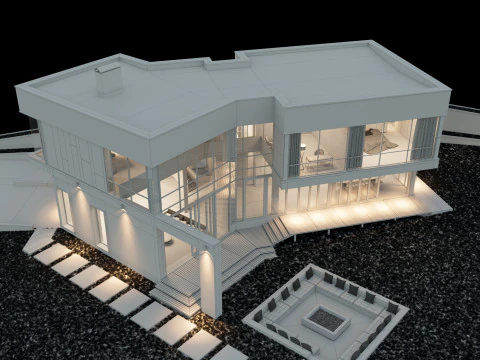 现代房子 2 带家具 3D 模型