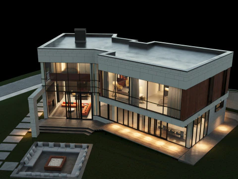 现代房子 2 带家具 3D 模型