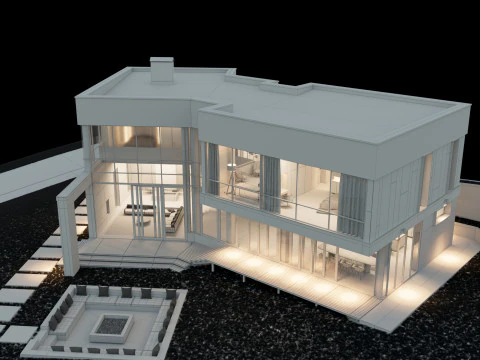 现代房子 2 带家具 3D 模型