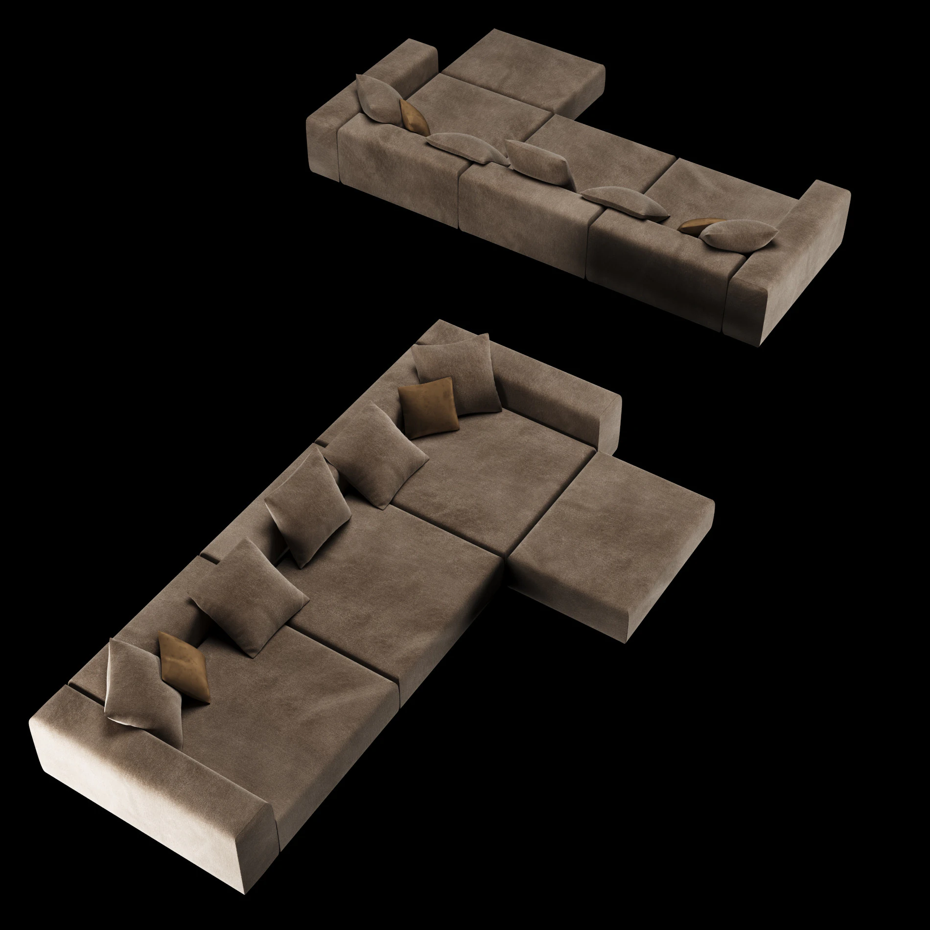 Modern angle sofa 2 with pillow 3D Model .c4d .max .obj .3ds .fbx .stl .blend 
