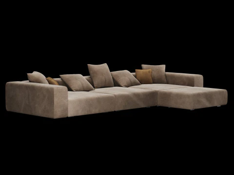 Modern angle sofa 2 with pillow 3D Model