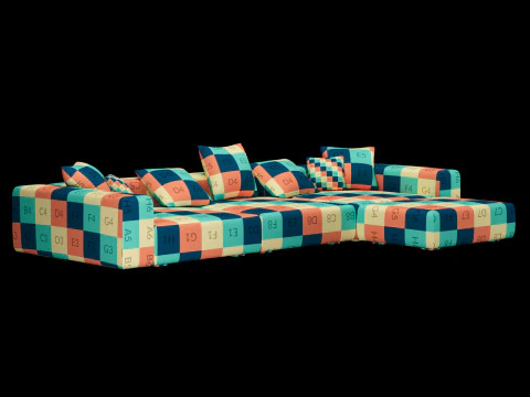 Modern angle sofa 2 with pillow 3D Model
