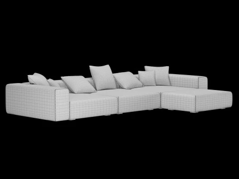 Modern angle sofa 2 with pillow 3D Model