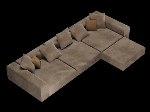 Modern angle sofa 2 with pillow 3D Model