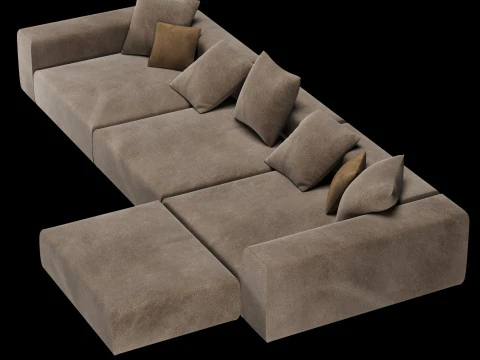 Modern angle sofa 2 with pillow 3D Model